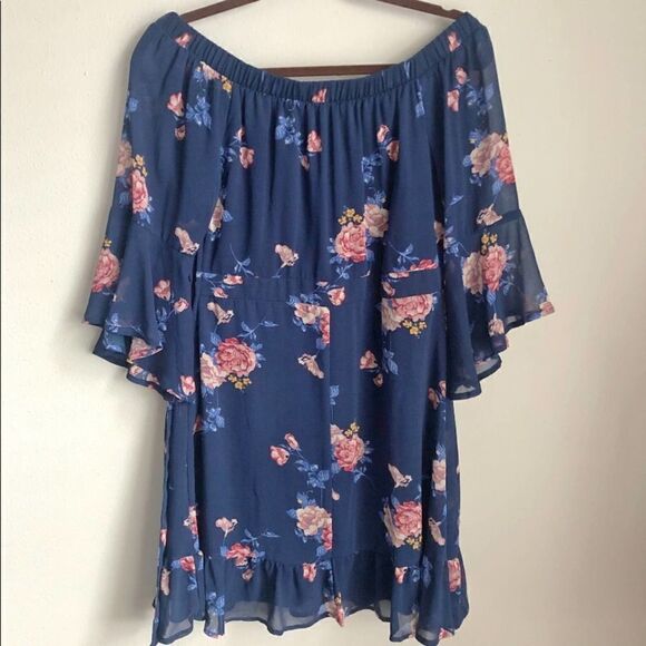 2/$20 Xhilaration Target Blue Floral Print Ruffle Off Shoulder Dress - Picture 3 of 5